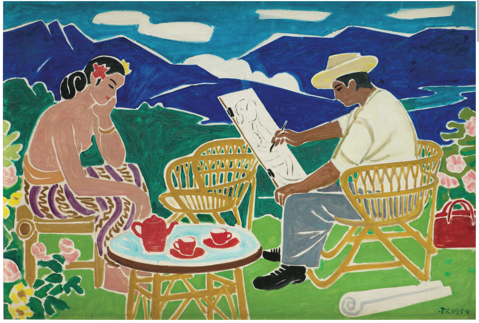 ARTIST AND MODEL POSTCARD LIU KANG