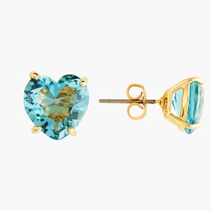 La Diamantine Acqua Azzura Heart Stud Earrings