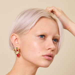 Wild strawberry and strawberry flower post earring