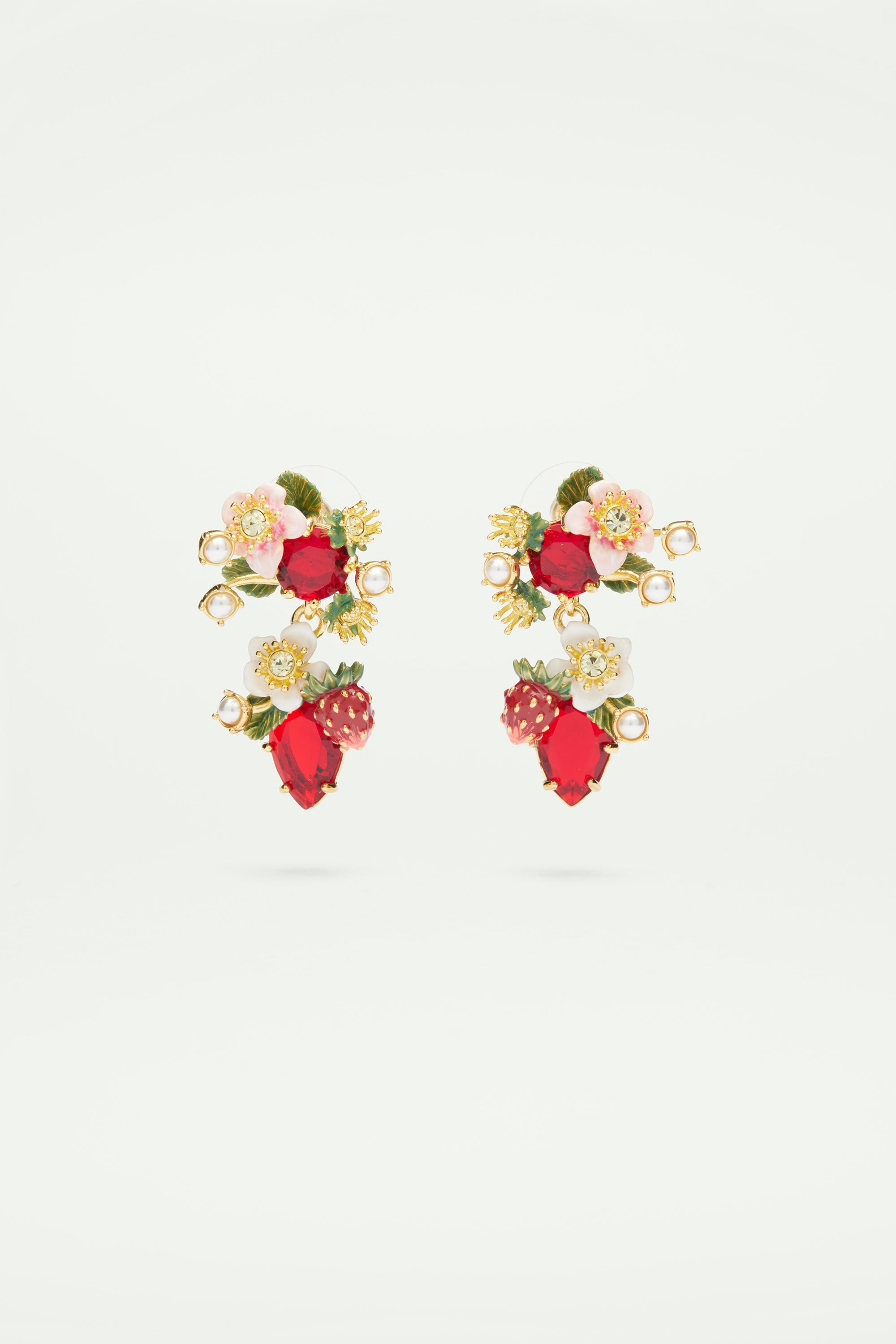 Wild strawberry and strawberry flower post earring