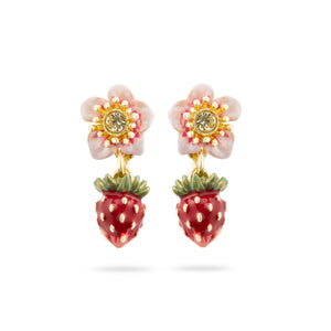 Wild strawberry and strawberry flower post earrings