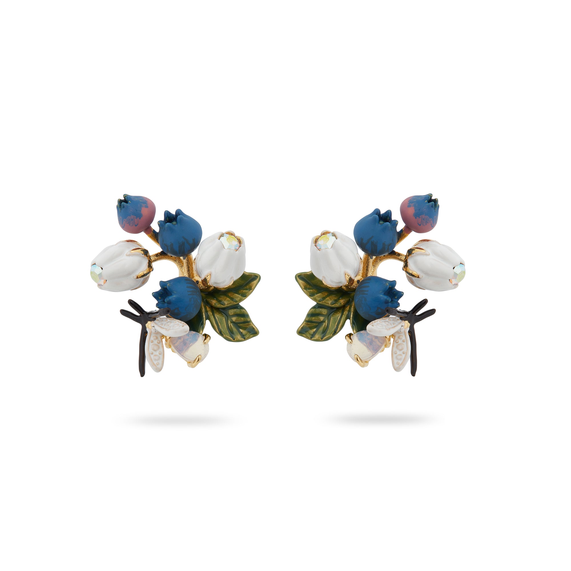 Blueberry, white flower and firefly post earrings