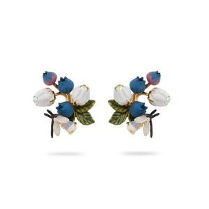 Blueberry, white flower and firefly post earrings