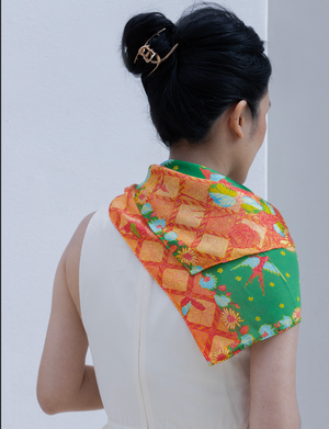 NATIONAL COLLECTION X MUSEUM MARTKET SILK SATIN HAND-ROLLED SCARF