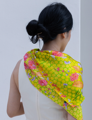 NATIONAL COLLECTION X MUSEUM MARTKET SILK SATIN HAND-ROLLED SCARF