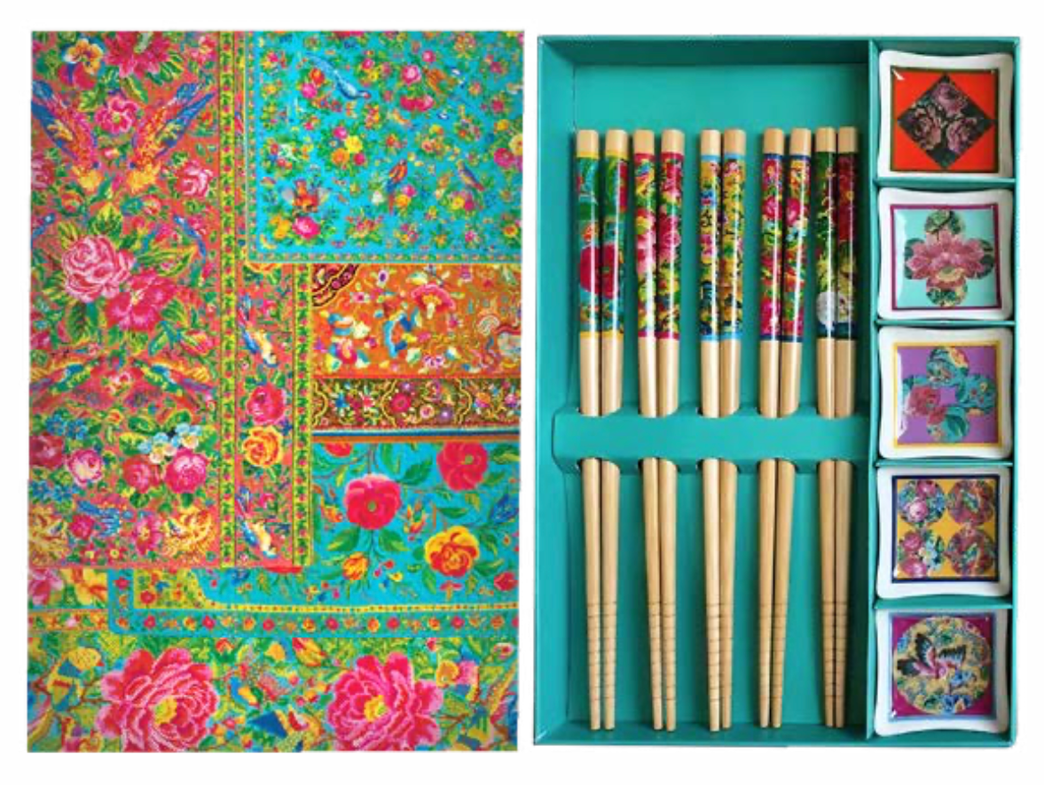 PERANAKAN ARTISTRY SET OF 5 BAMBOO CHOPSTICKS AND PLATES