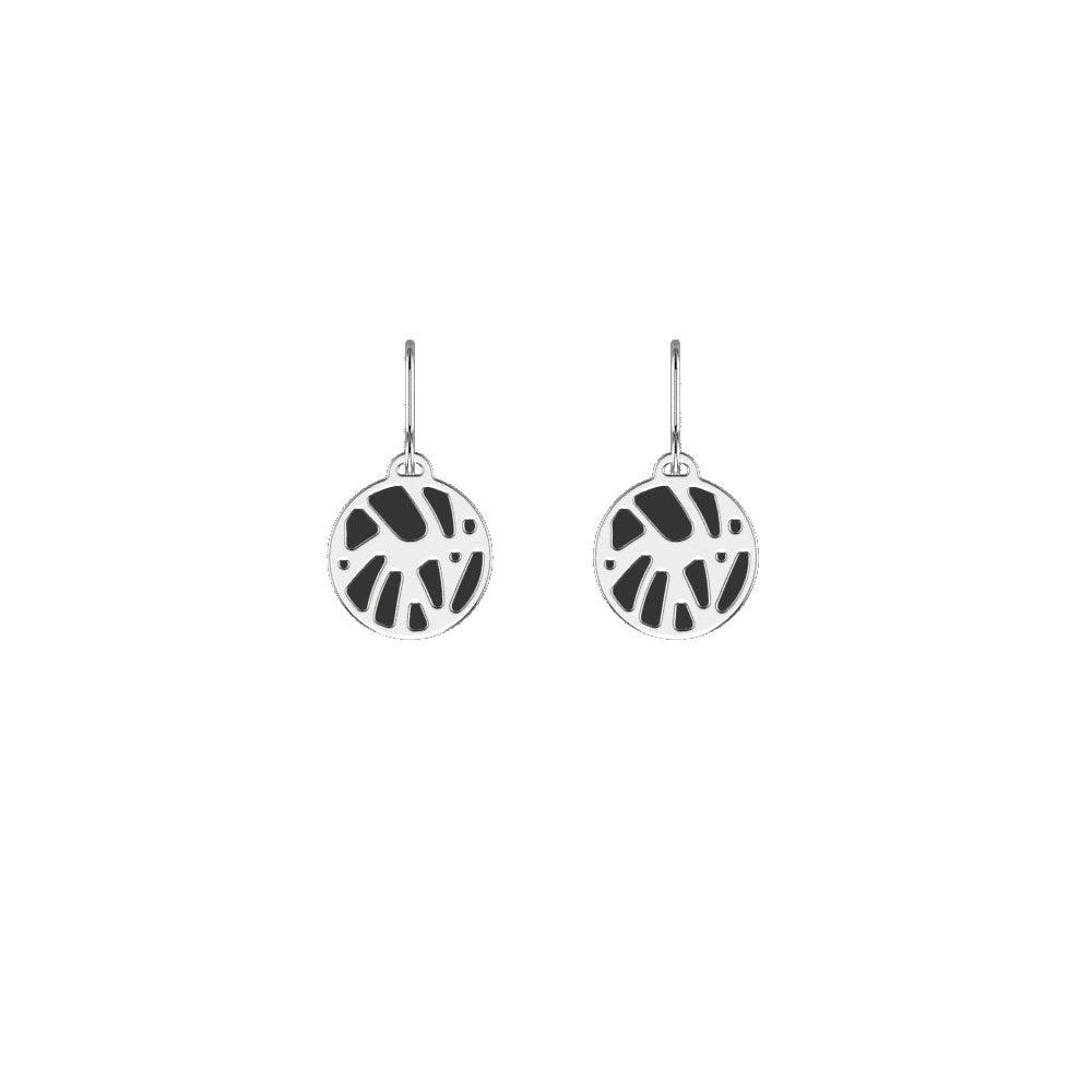 LES GEORGETTES BY ALTESSE Perroquet Sleeper Earrings 16mm, Silver Finishing - Black / White - ABRY Global