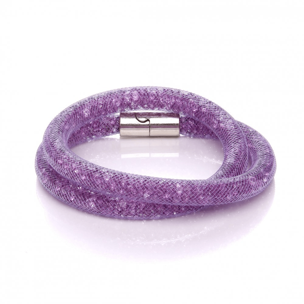 David Deyong Sparkle Purple Crystal & Mesh Magnetic Wrap Around Bracelet - ABRY Global