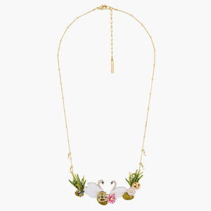 LES NÉRÉIDES Two swans in love among water lilies collar necklace - ABRY Global