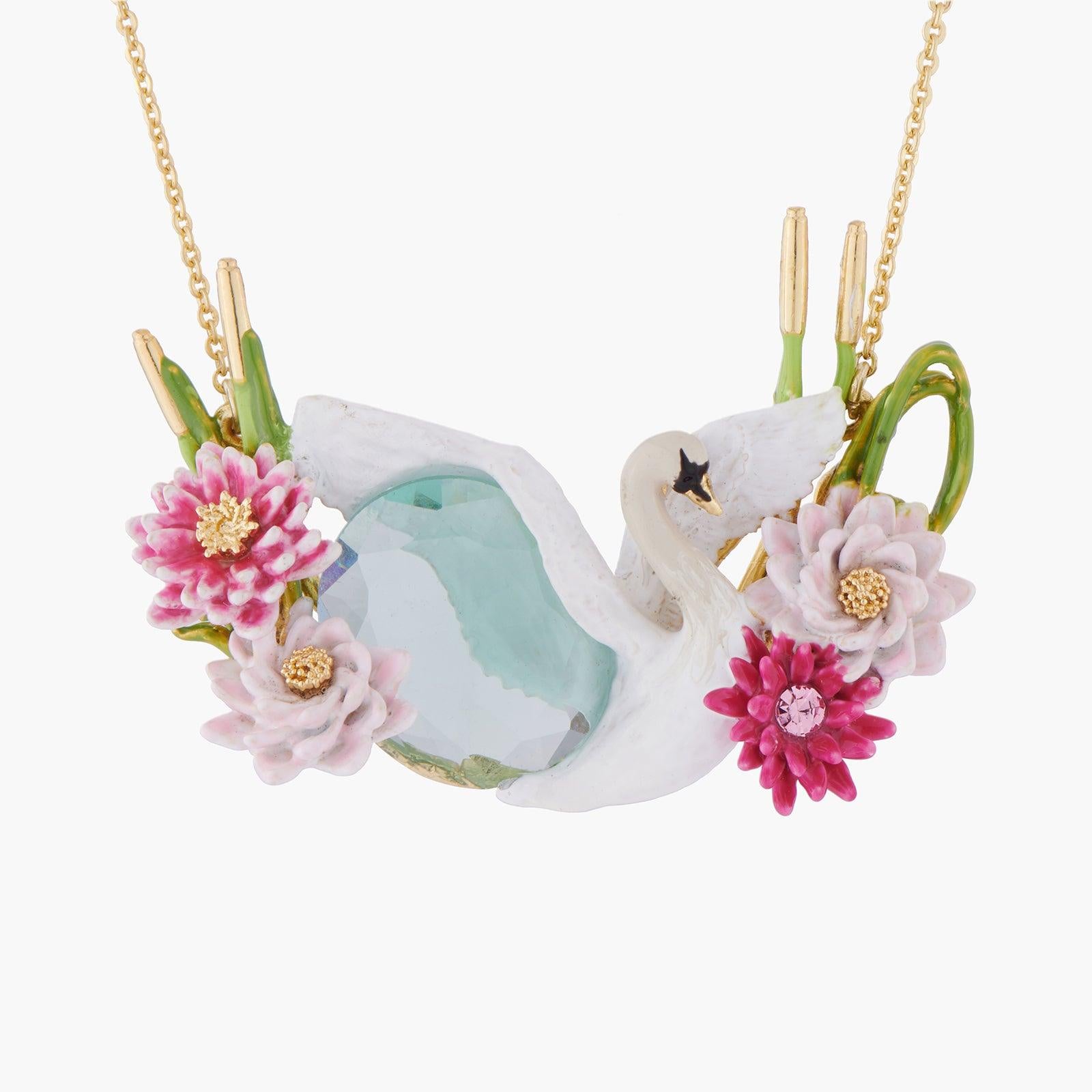 LES NÉRÉIDES Flying swan among water lilies on a blue stone collar necklace - ABRY Global
