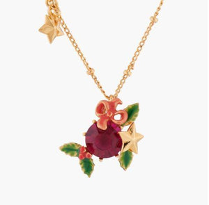 Red Stone And Christmas Holly Pendant Necklace - ABRY Global