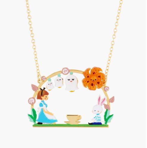 Alice And White Rabbit Tea Time Pendant Necklace - ABRY Global