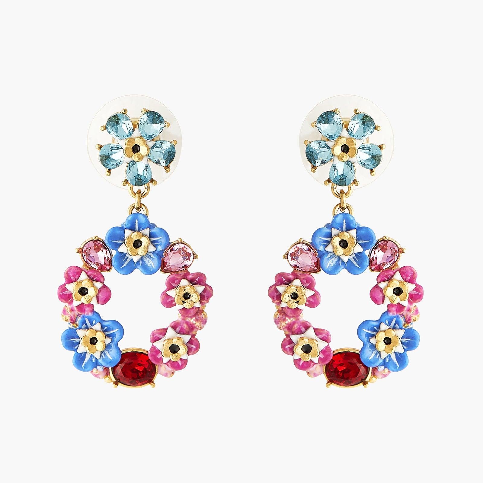 LES NÉRÉIDES FORGET-ME-NOT AND ROSEBUDS CIRCULAR POST EARRINGS - ABRY Global