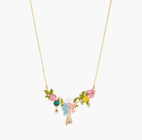 Dove On A Bed Of Peonies And Campanulas Statement Necklace - ABRY Global