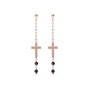 BRONZALLURE Black Spinel Cross Dangle Earrings - ABRY Global