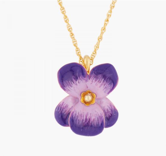 VIOLET AND FLOWER BUTTON PENDANT NECKLACE