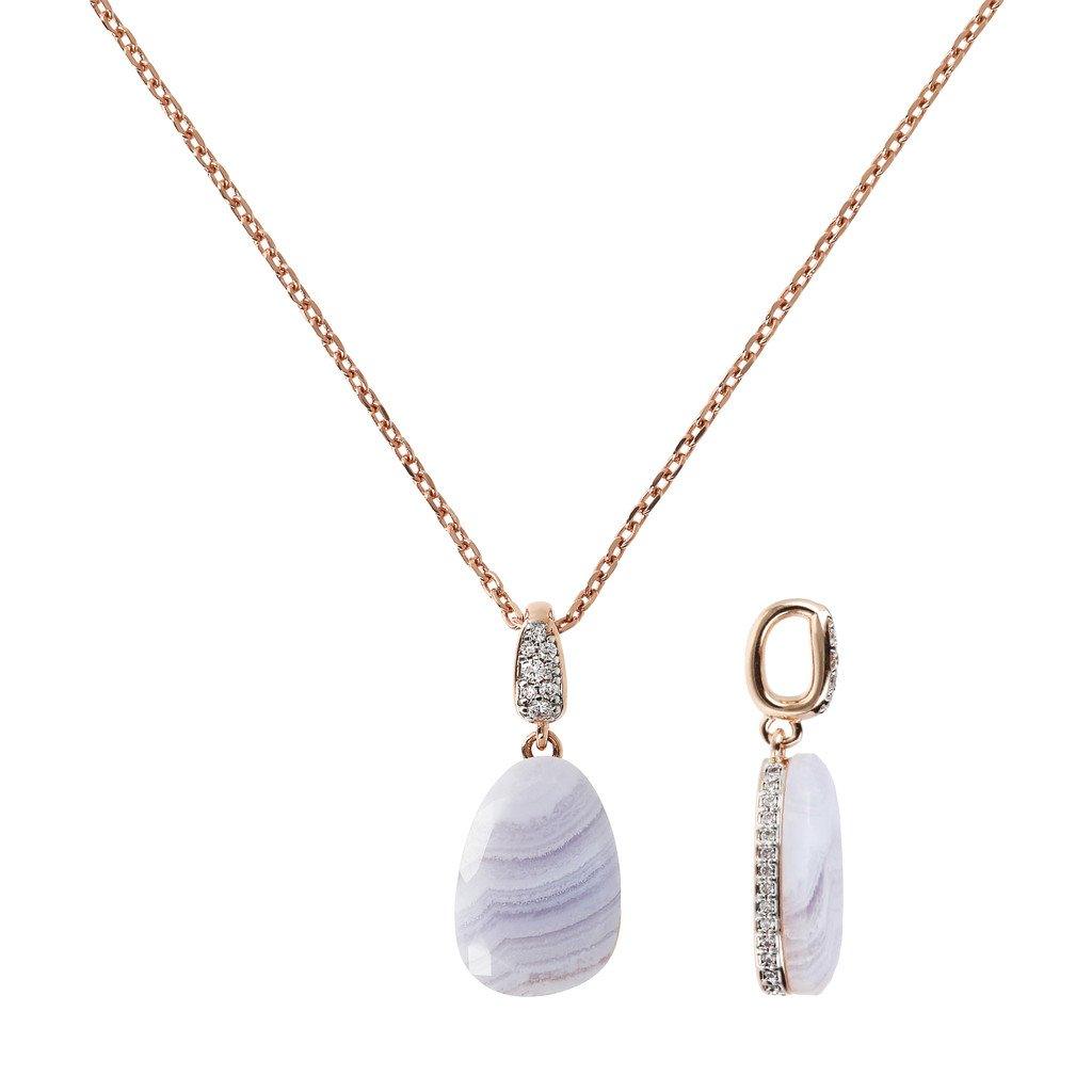 BRONZALLURE Collier Necklace with Drop Stone and Pave Pendant (Blue Lace Agate) - ABRY Global