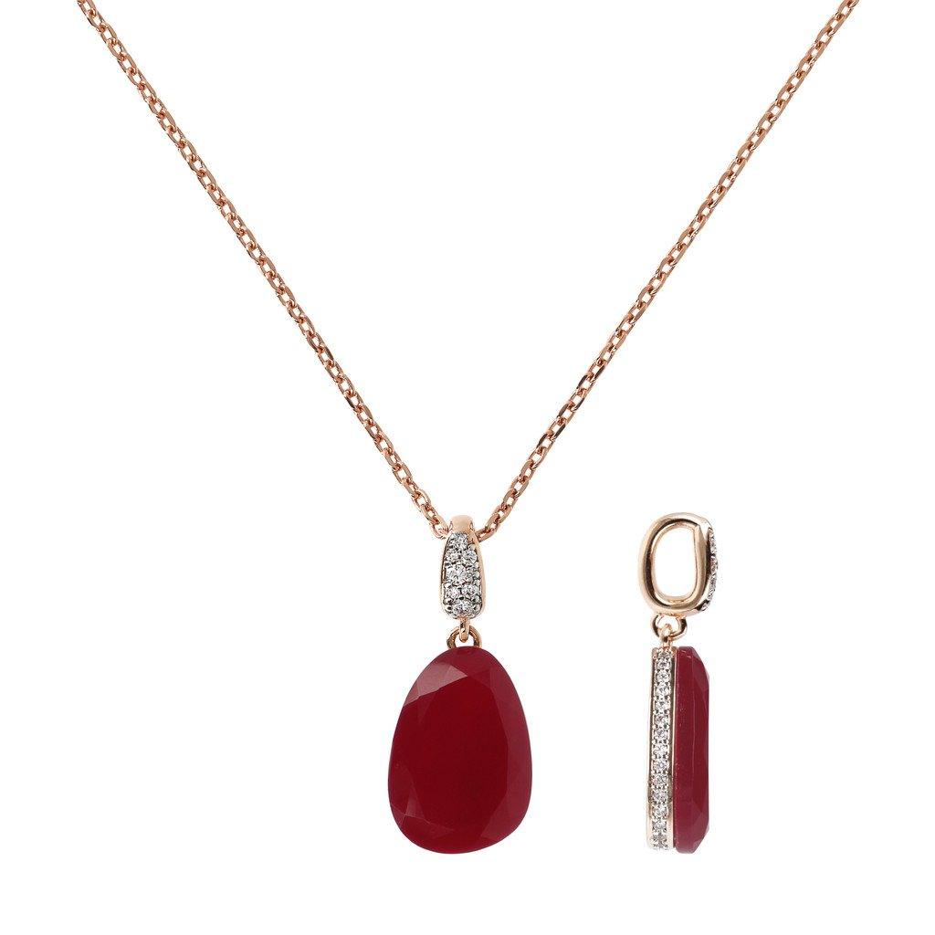 BRONZALLURE Collier Necklace with Drop Stone and Pave Pendant (Plum Agate) - ABRY Global