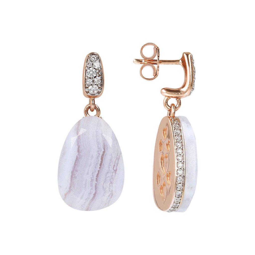 BRONZALLURE Drop Earrings with Natural Stone and CZ Pave (Blue Lace Agate) - ABRY Global