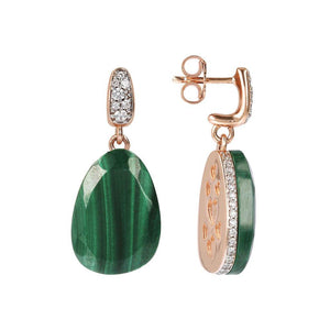 BRONZALLURE Drop Earrings with Natural Stone and CZ Pave (Green Malachite) - ABRY Global