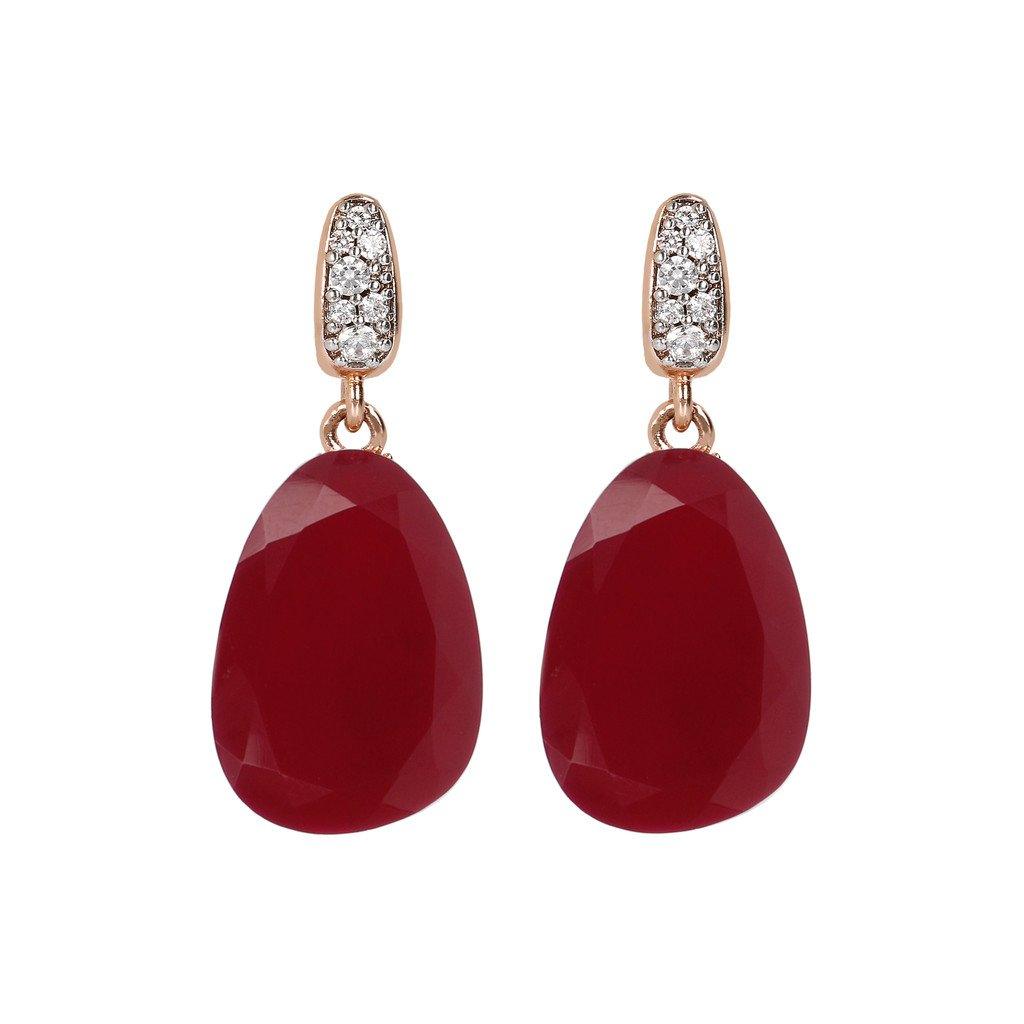 BRONZALLURE Drop Earrings with Natural Stone and CZ Pave (Plum Agate) - ABRY Global