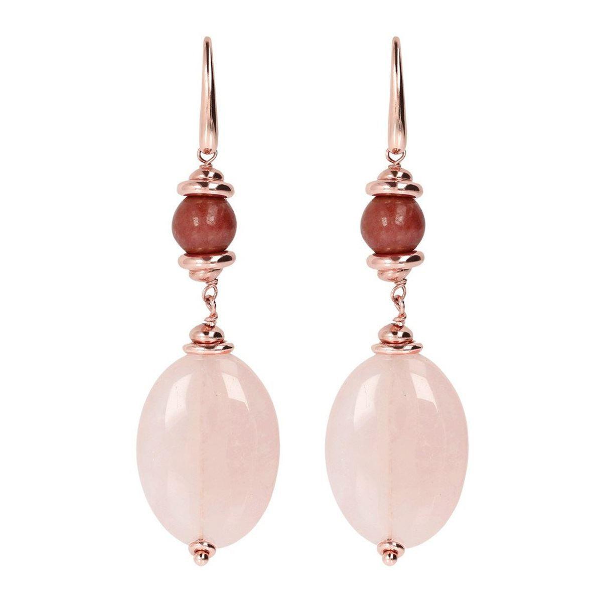 BRONZALLURE Stone Drop Earrings (ROSE QTZ + RHODOLITE) - ABRY Global