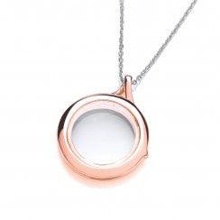 David Deyong Sterling Silver Rose Gold Plated & Crystal Glass Small Round Locket - ABRY Global