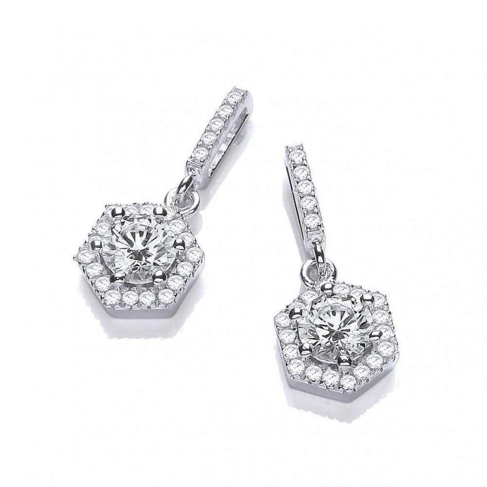 DiamonDust Sterling Silver Drop Hexagon Style Earrings Made with Swarovski Zirconia - ABRY Global