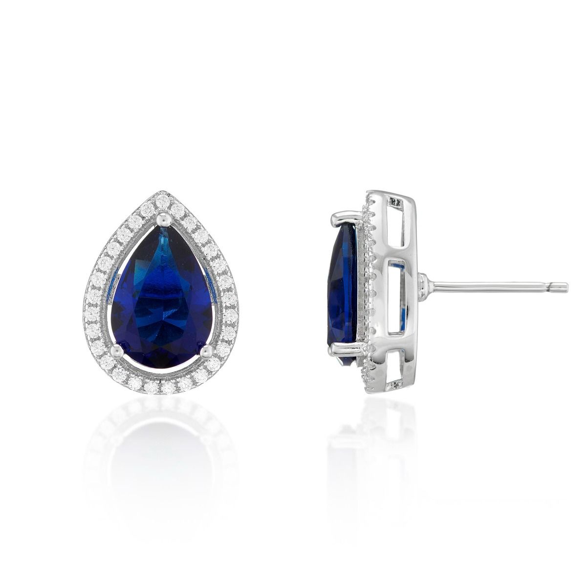 BUCKLEY LONDON The Flawless Collection - Sapphire Pear Halo Earrings