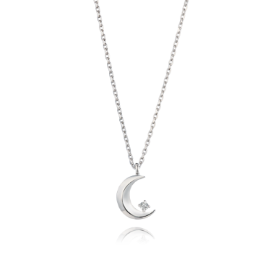STONEHENGE Moon shape Cubic Zirconia Silver Necklace