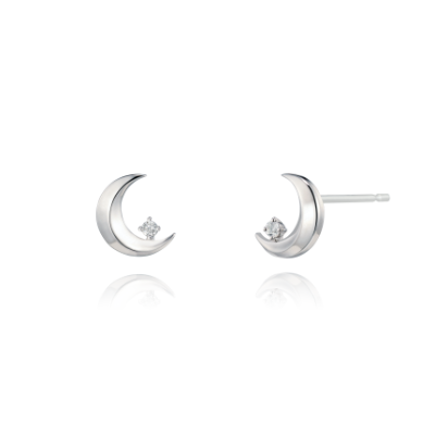 STONEHENGE Moon shape Cubic Zirconia Silver Earrings