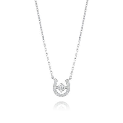 STONEHENGE Horse Shoe Cubic Zirconia Interlinked Chain Silver Necklace