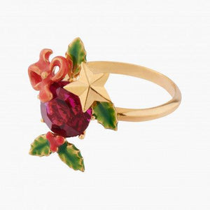 LES NÉRÉIDES Red Stone And Christmas Holly Adjustable Ring - ABRY Global