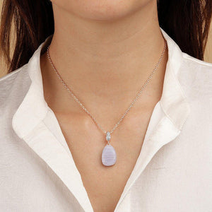 BRONZALLURE Collier Necklace with Drop Stone and Pave Pendant (Blue Lace Agate) - ABRY Global