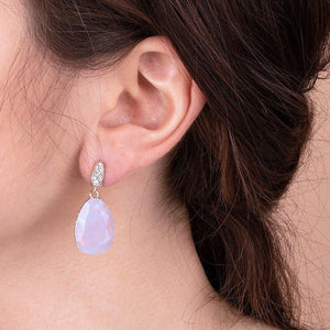 BRONZALLURE Drop Earrings with Natural Stone and CZ Pave (Blue Lace Agate) - ABRY Global